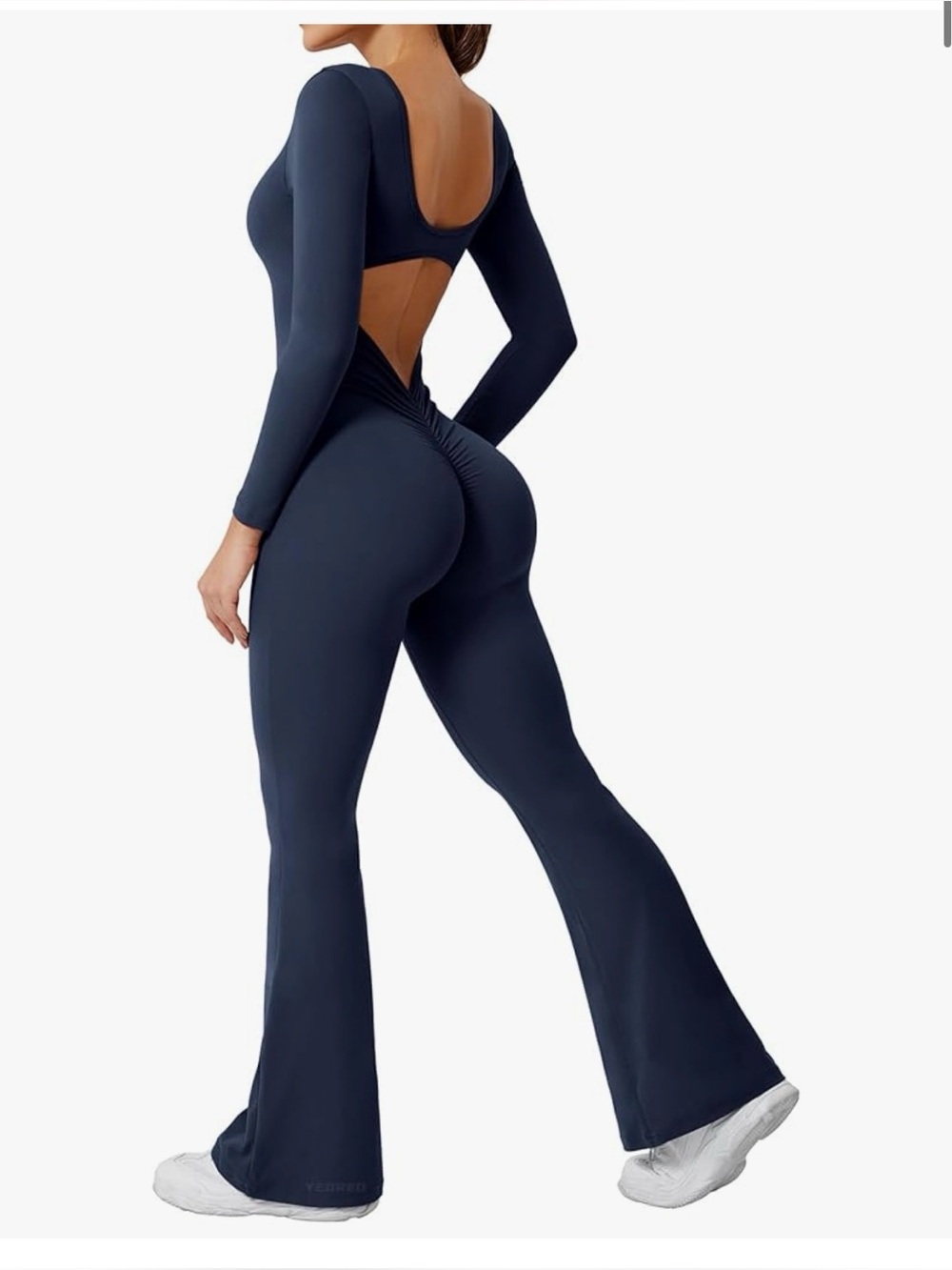 YEOREO Open-Back Navy Long-Sleeve Jumpsuit